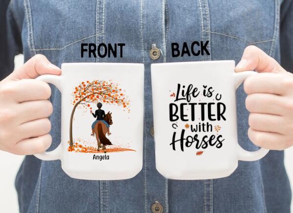 Personalized Mug, Up To 3 Girls, Life Is Better With Horses - Fall Gift, Gift For Horse Lovers, Sisters And Best Friends