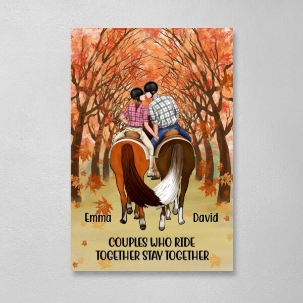 Personalized Canvas, Horseback Riding Couple Holding Hand - Couples Who Ride Together Stay Together, Gift For Horse Lovers