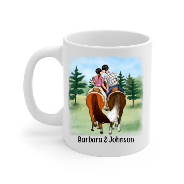 Personalized Mug, Horseback Riding Couple Holding Hand - Couples Who Ride Together Stay Together, Gift For Horse Lovers