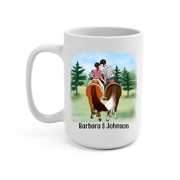 Personalized Mug, Horseback Riding Couple Holding Hand - Couples Who Ride Together Stay Together, Gift For Horse Lovers