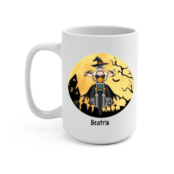 Personalized Mug, Not All Witches Ride Broomsticks, One Of Them Ride A Motorcycle, Halloween Gift For Motorcycle Fans