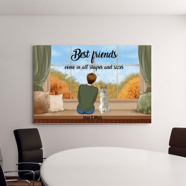 Personalized Canvas, Best Friends Come In All Shape and Sizes, Woman & Pet, Gift for Dog Lover, Cat Lover