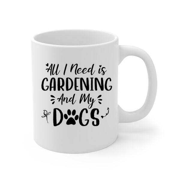 Personalized Mug, Garden Girl And Dogs, Gift For Gardeners And Dog Lovers