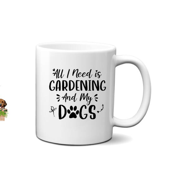 Personalized Mug, Garden Girl And Dogs, Gift For Gardeners And Dog Lovers