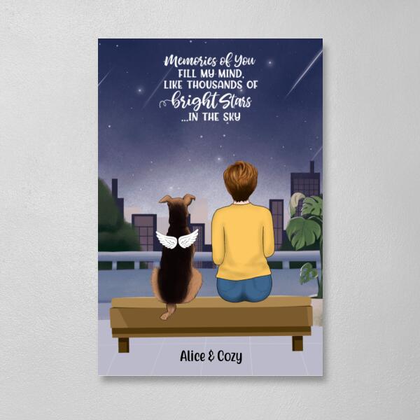 Personalized Canvas, Woman & Pet On Terrace, Memorial Gift for Dog Lover, Cat Lover