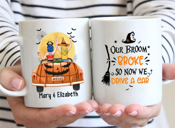 Personalized Mug, Besties In Car - Halloween Gift, Gift For Sisters, Best Friends