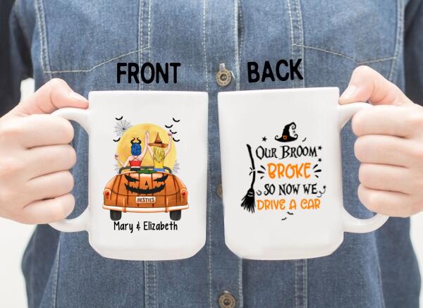 Personalized Mug, Besties In Car - Halloween Gift, Gift For Sisters, Best Friends