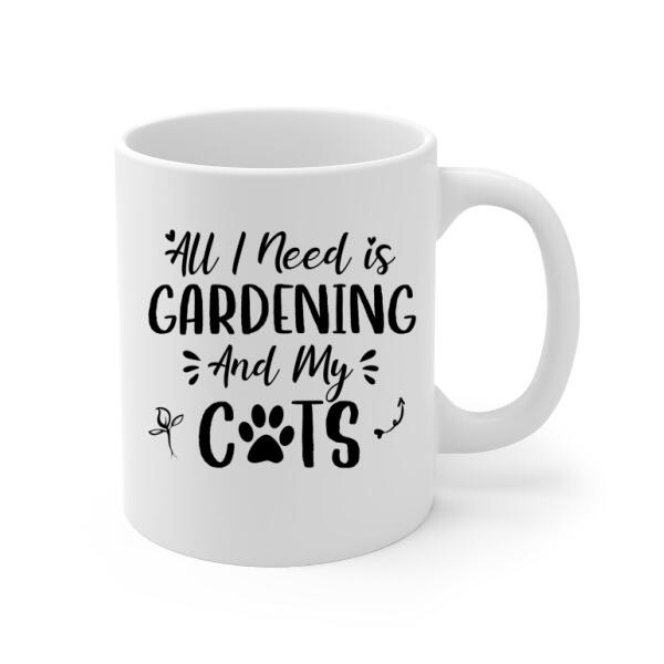 Personalized Mug, A Girl Gardening With Cats, Gift For Gardeners And Cat Lovers