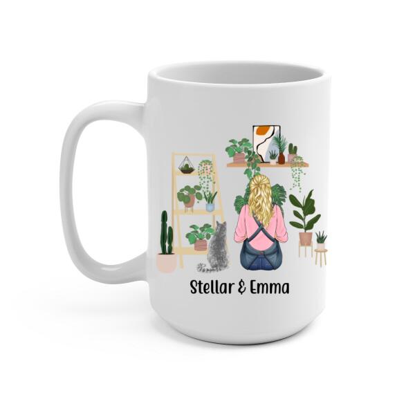 Personalized Mug, A Girl Gardening With Cats, Gift For Gardeners And Cat Lovers