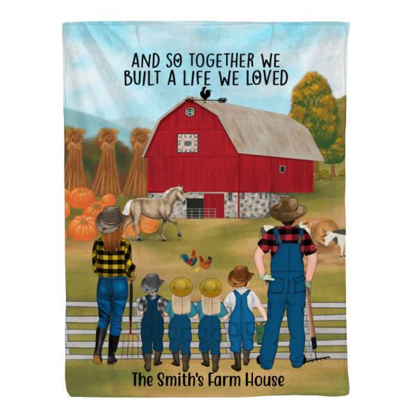 Personalized Blanket, Farming Family Harvest In The Fall, Up To 4 Kids, Gift For Farmers