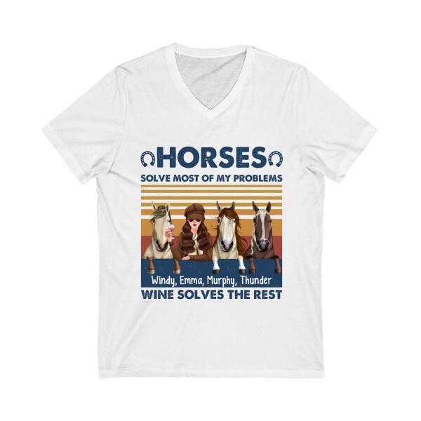 Personalized Shirt, Up To 3 Horses, Horses Solve Most Of My Problems Wine Solves The Rest, Gifts For Horse Lovers