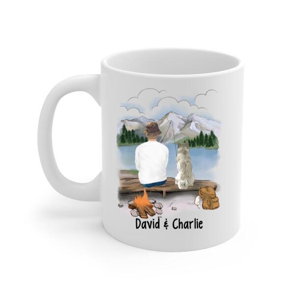 Personalized Mug, Fishing Man With Dogs, Gift For Fishers And Dog Lovers