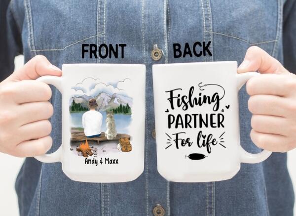 Personalized Mug, Fishing Man With Dogs, Gift For Fishers And Dog Lovers