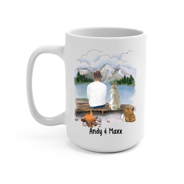 Personalized Mug, Fishing Man With Dogs, Gift For Fishers And Dog Lovers