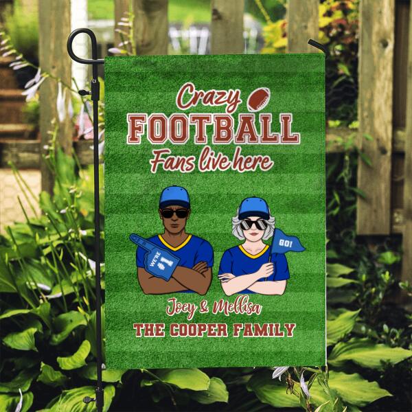 Personalized Garden Flag, Crazy Football Fans Live Here, Football Couple Flag, Gift For Football Fans