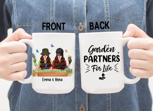 Personalized Mug, Up To 4 Girls, Garden Partners For Life, Gift For Gardeners, Sisters And Best Friends