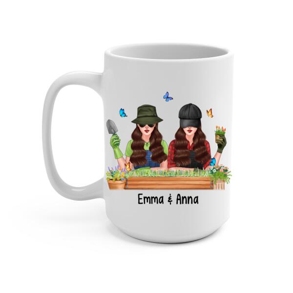 Personalized Mug, Up To 4 Girls, Garden Partners For Life, Gift For Gardeners, Sisters And Best Friends