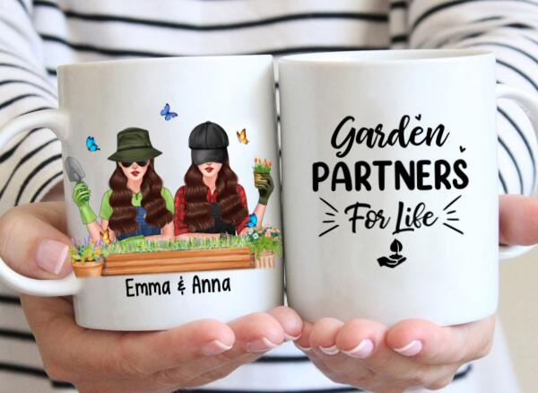 Personalized Mug, Up To 4 Girls, Garden Partners For Life, Gift For Gardeners, Sisters And Best Friends