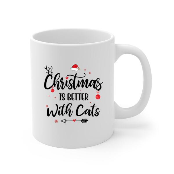 Personalized Mug, Christmas Girl And Cats, Gift For Cat Lovers