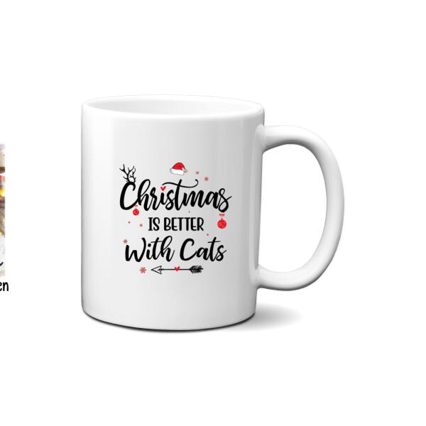 Personalized Mug, Christmas Girl And Cats, Gift For Cat Lovers