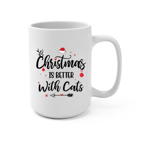 Personalized Mug, Christmas Girl And Cats, Gift For Cat Lovers