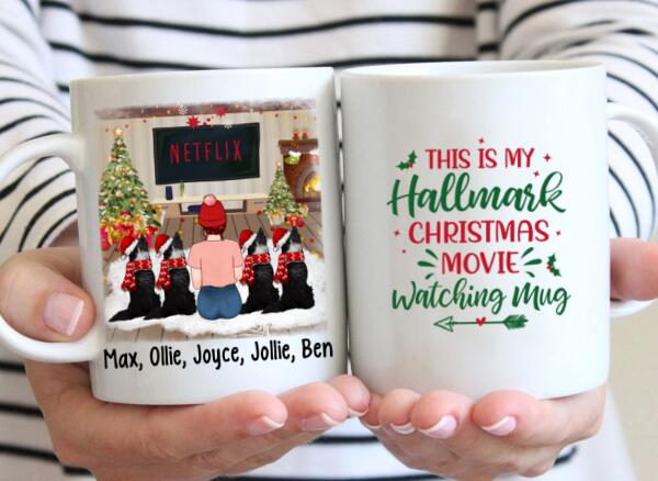 Personalized Mug, Christmas Girl And Dogs, Gift For Dog Lovers