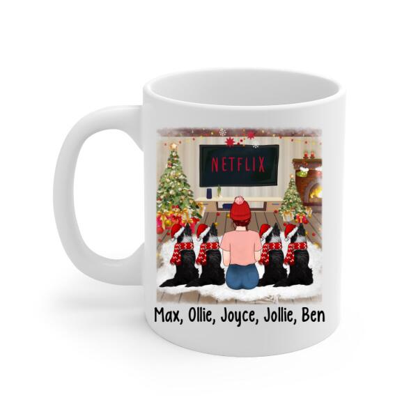 Personalized Mug, Christmas Girl And Dogs, Gift For Dog Lovers