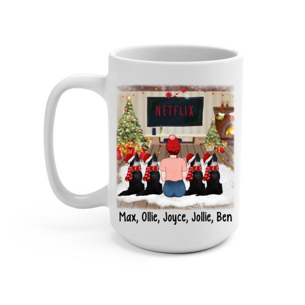 Personalized Mug, Christmas Girl And Dogs, Gift For Dog Lovers