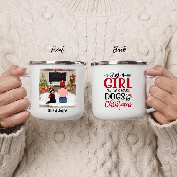 Personalized Mug, Christmas Girl And Dogs, Gift For Dog Lovers