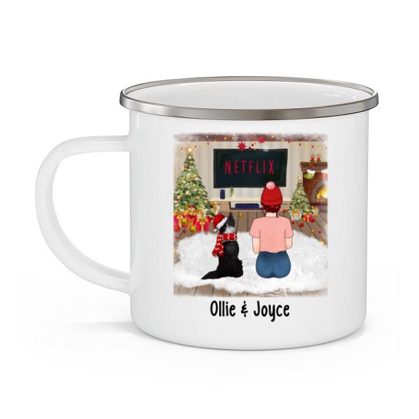 Personalized Mug, Christmas Girl And Dogs, Gift For Dog Lovers