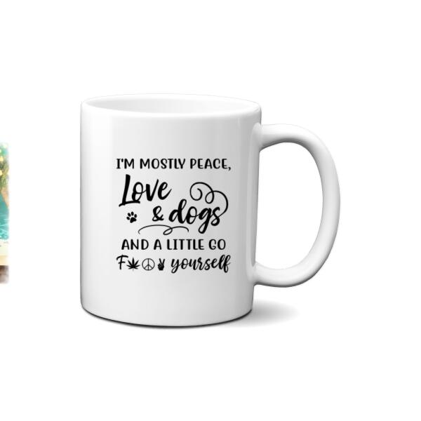 Personalized Mug, Hippie Girl with Dogs On The Beach, Gifts For Hippie and Dog Lovers