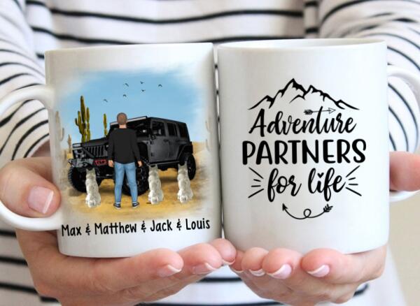 Personalized Mug, Adventure Man With Pets, Gift For Dogs and Car Lovers