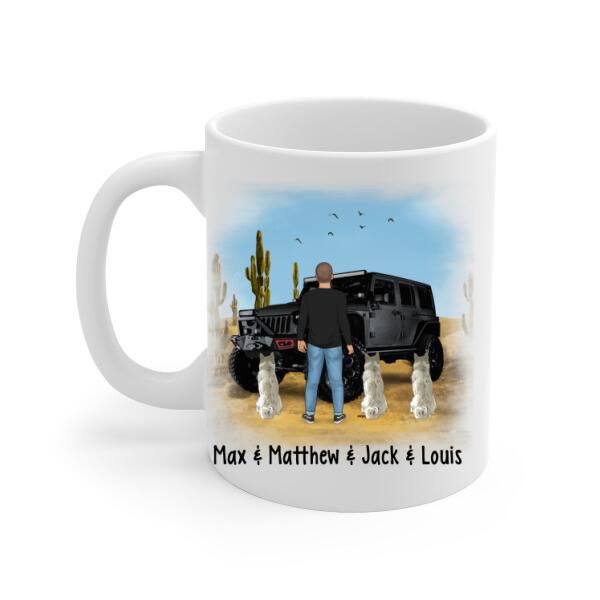 Personalized Mug, Adventure Man With Pets, Gift For Dogs and Car Lovers