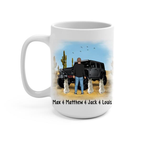 Personalized Mug, Adventure Man With Pets, Gift For Dogs and Car Lovers