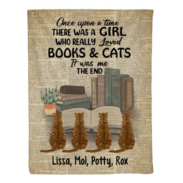 Personalized Blanket, A Girl Who Loved Books And Cats, Gift For Book And Cat Lovers