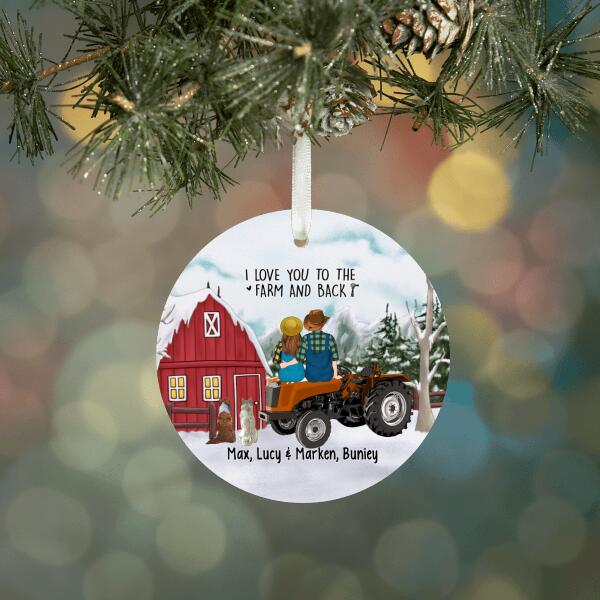 Personalized Ornament, Farming Couple On Tractor With Dogs, Christmas Gift For Farmers And Dog Lovers