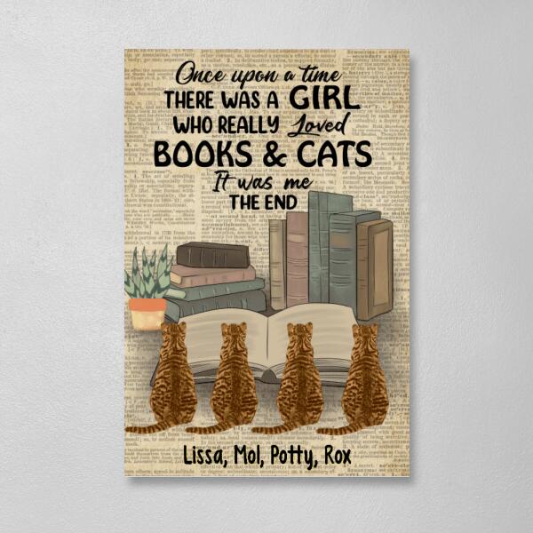 Personalized Canvas/Poster, A Girl Who Loved Books And Cats, Gift For Book And Cat Lovers