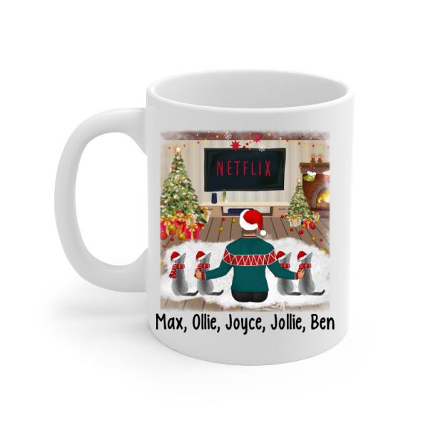 Personalized Mug, Christmas Man And Cats, Gift For Cat Lovers