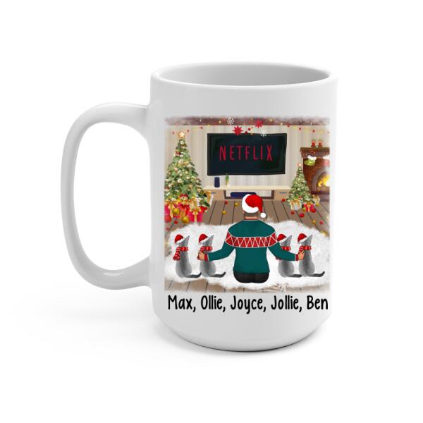 Personalized Mug, Christmas Man And Cats, Gift For Cat Lovers