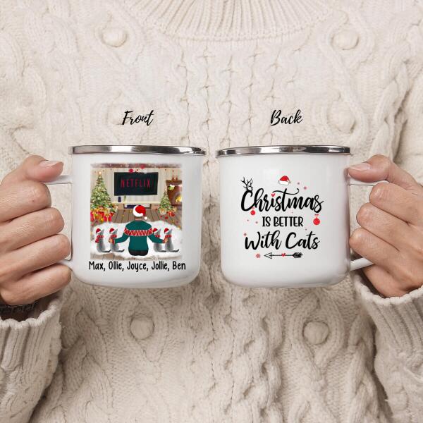 Personalized Mug, Christmas Man And Cats, Gift For Cat Lovers