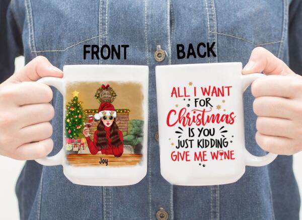 Personalized Mug, Pour Me Some Holiday Cheer, Girl Drinking Christmas Theme, Christmas Gift For Wine Lovers