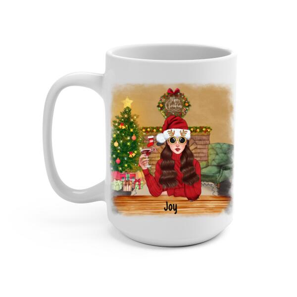 Personalized Mug, Pour Me Some Holiday Cheer, Girl Drinking Christmas Theme, Christmas Gift For Wine Lovers