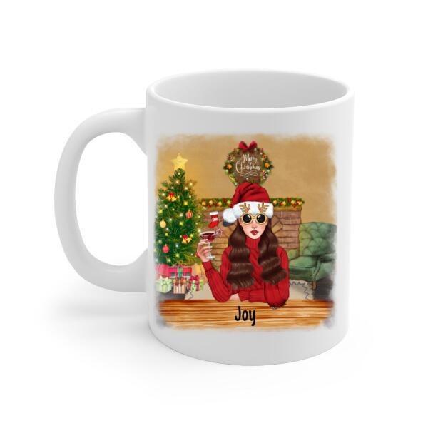 Personalized Mug, Pour Me Some Holiday Cheer, Girl Drinking Christmas Theme, Christmas Gift For Wine Lovers