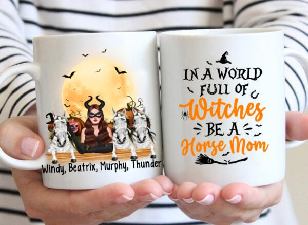 Personalized Mug, Up To 3 Horses, Witch And Peeking Horses, Hallween Gift For Horse Lovers