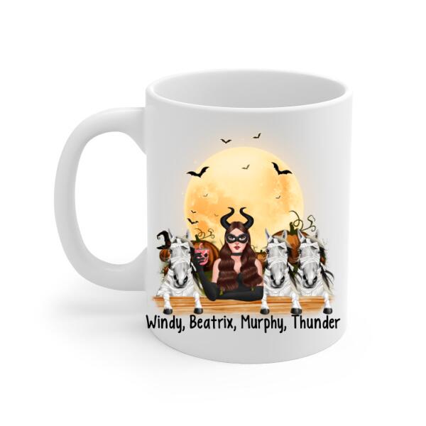 Personalized Mug, Up To 3 Horses, Witch And Peeking Horses, Hallween Gift For Horse Lovers