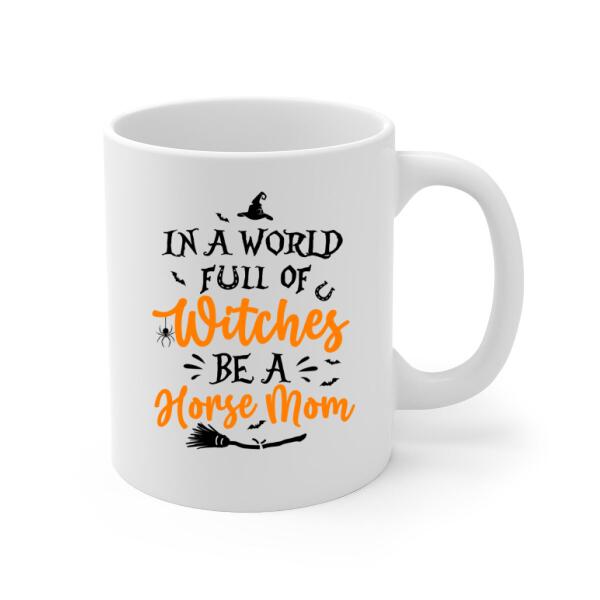 Personalized Mug, Up To 3 Horses, Witch And Peeking Horses, Hallween Gift For Horse Lovers