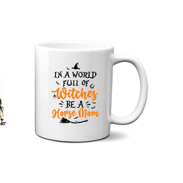 Personalized Mug, Up To 3 Horses, Witch And Peeking Horses, Hallween Gift For Horse Lovers