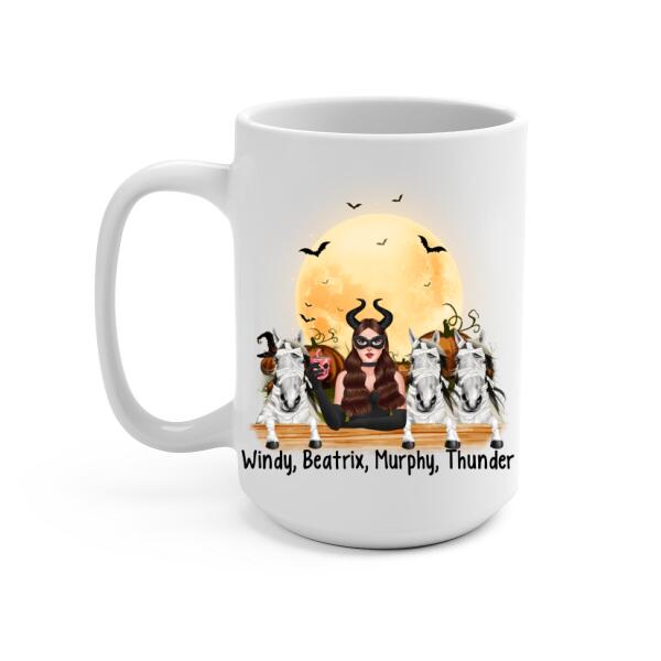 Personalized Mug, Up To 3 Horses, Witch And Peeking Horses, Hallween Gift For Horse Lovers