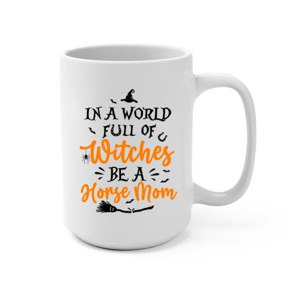 Personalized Mug, Up To 3 Horses, Witch And Peeking Horses, Hallween Gift For Horse Lovers