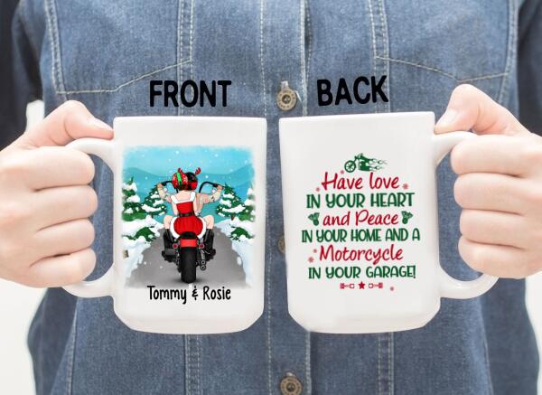 Personalized Mug, Christmas Motorcycle Couple, Christmas Gift For Motorcycle Lovers